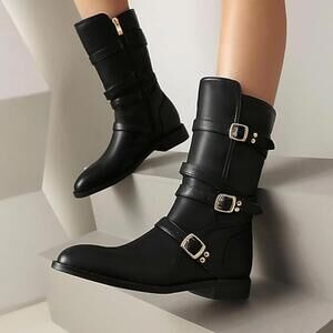 NIB UTIKLIOU Women's Mid Calf Round Toe Low Heel Boots, 8.5